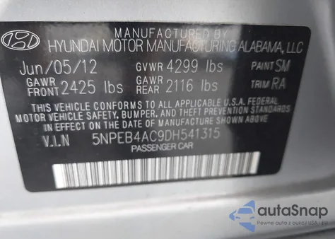 2013 Hyundai Sonata Gls из США, поврежденный, VIN 5NPEB4AC9DH541315